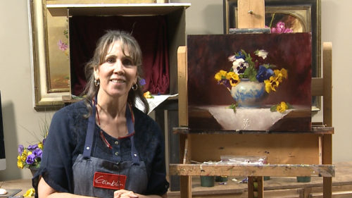 Painting Pansies Elizabeth Robbins Oil Painting Still Life