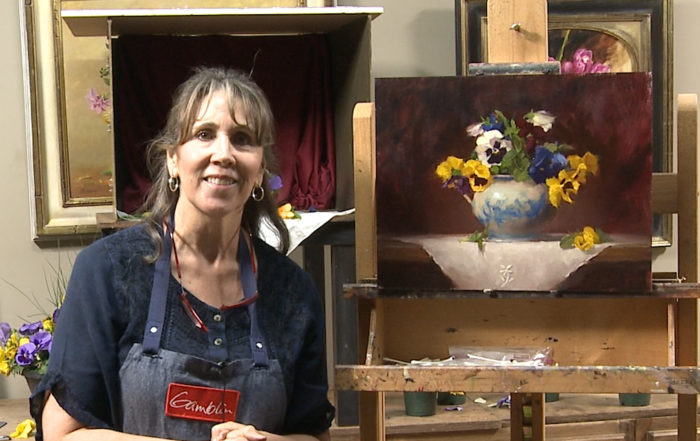 Painting Pansies Elizabeth Robbins Oil Painting Still Life