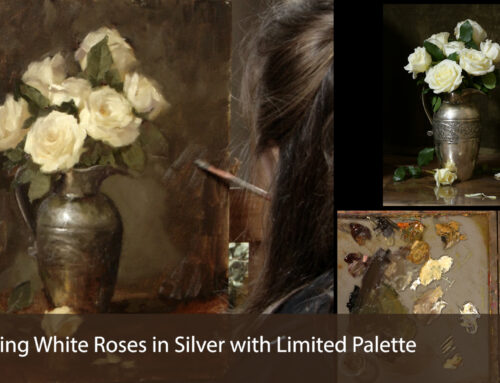 Time-Lapse Painting White Roses in a Silver Vase